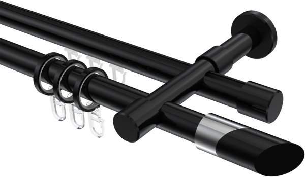Rundrohr-Innenlauf Gardinenstange Aluminium / Metall 20 mm Ø 2-läufig PRESTIGE - Verano Schwarz