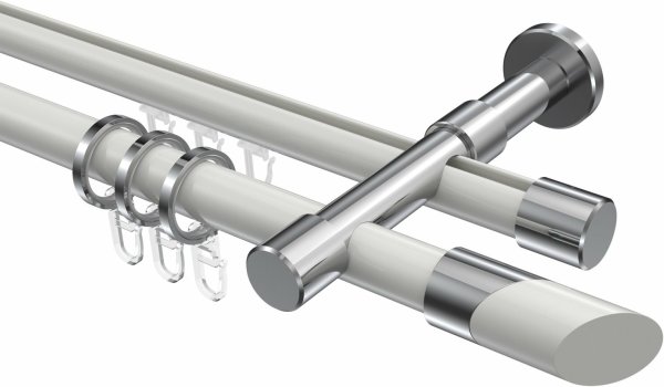 Rundrohr-Innenlauf Gardinenstange Aluminium / Metall 20 mm Ø 2-läufig PRESTIGE - Verano Weiß / Chrom 160 cm