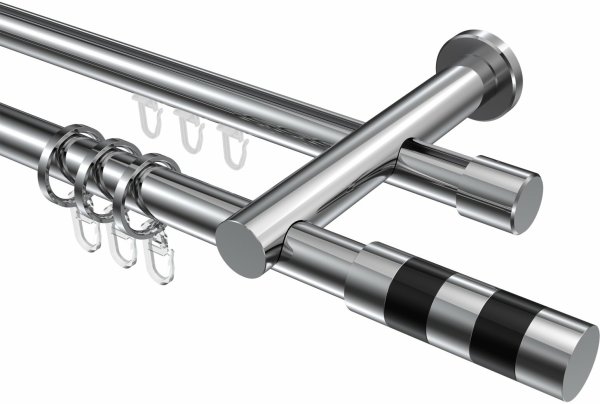 Rundrohr-Innenlauf Gardinenstange Aluminium / Metall 20 mm Ø 2-läufig PLATON - Mavell Chrom 200 cm