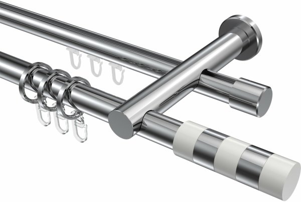 Rundrohr-Innenlauf Gardinenstange Aluminium / Metall 20 mm Ø 2-läufig PLATON - Mavell Chrom 540 cm (3 x 180 cm)