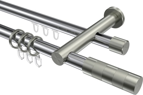 Rundrohr-Innenlauf Gardinenstange Aluminium / Metall 20 mm Ø 2-läufig PLATON - Mavell Chrom / Edelstahl-Optik 100 cm