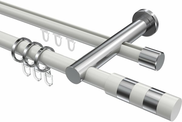 Rundrohr-Innenlauf Gardinenstange Aluminium / Metall 20 mm Ø 2-läufig PLATON - Mavell Weiß / Chrom 320 cm (2 x 160 cm)