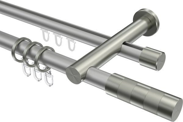 Rundrohr-Innenlauf Gardinenstange Aluminium / Metall 20 mm Ø 2-läufig PLATON - Mavell Silbergrau / Edelstahl-Optik 100 cm