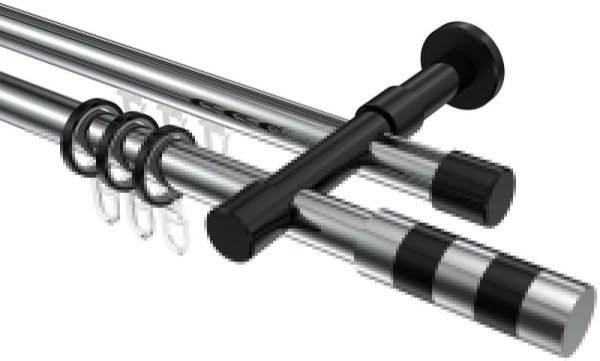 Rundrohr-Innenlauf Gardinenstange Aluminium / Metall 20 mm Ø 2-läufig PRESTIGE - Mavell Chrom / Schwarz 120 cm