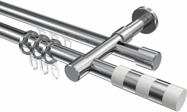 Rundrohr-Innenlauf Gardinenstange Aluminium / Metall 20 mm Ø 2-läufig PRESTIGE - Mavell Chrom 360 cm (2 x 180 cm)