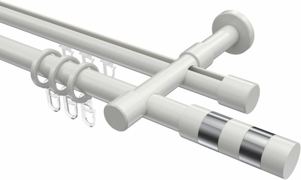 Rundrohr-Innenlauf Gardinenstange Aluminium / Metall 20 mm Ø 2-läufig PRESTIGE - Mavell Weiß 400 cm (2 x 200 cm)