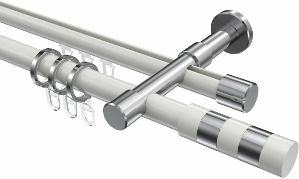 Rundrohr-Innenlauf Gardinenstange Aluminium / Metall 20 mm Ø 2-läufig PRESTIGE - Mavell Weiß / Chrom 480 cm (2 x 240 cm)