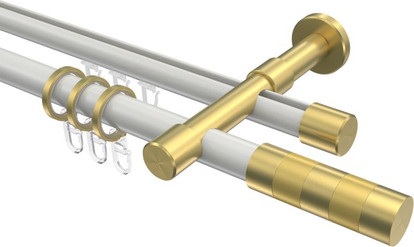 Rundrohr-Innenlauf Gardinenstange Aluminium / Metall 20 mm Ø 2-läufig PRESTIGE - Mavell Weiß / Messing-Optik 100 cm