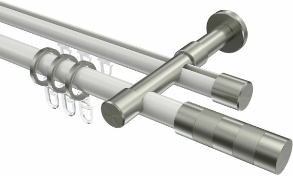 Rundrohr-Innenlauf Gardinenstange Aluminium / Metall 20 mm Ø 2-läufig PRESTIGE - Mavell Weiß / Edelstahl-Optik 540 cm (3 x 180 cm)