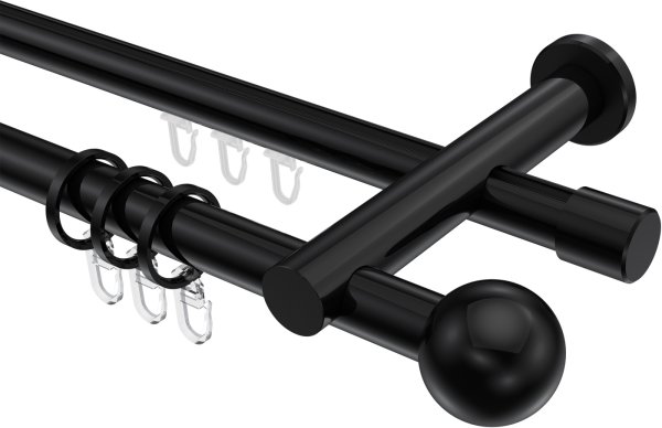 Rundrohr-Innenlauf Gardinenstange Aluminium / Metall 20 mm Ø 2-läufig PLATON - Luino Schwarz