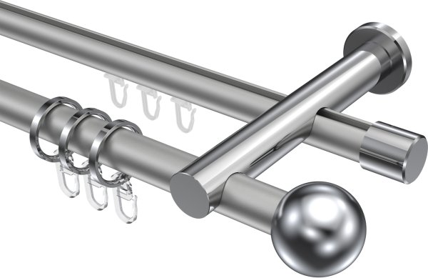 Rundrohr-Innenlauf Gardinenstange Aluminium / Metall 20 mm Ø 2-läufig PLATON - Luino Silbergrau / Chrom 100 cm