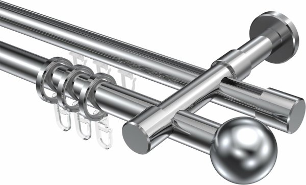 Rundrohr-Innenlauf Gardinenstange Aluminium / Metall 20 mm Ø 2-läufig PRESTIGE - Luino Chrom 220 cm