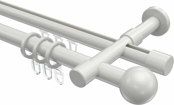 Rundrohr-Innenlauf Gardinenstange Aluminium / Metall 20 mm Ø 2-läufig PRESTIGE - Luino Weiß 160 cm