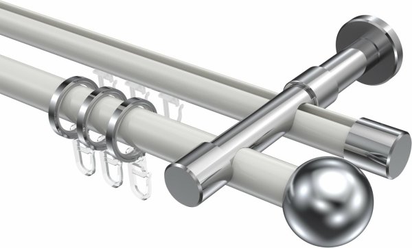 Rundrohr-Innenlauf Gardinenstange Aluminium / Metall 20 mm Ø 2-läufig PRESTIGE - Luino Weiß / Chrom 100 cm