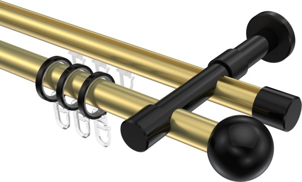 Rundrohr-Innenlauf Gardinenstange Aluminium / Metall 20 mm Ø 2-läufig PRESTIGE - Luino Messing-Optik / Schwarz 100 cm