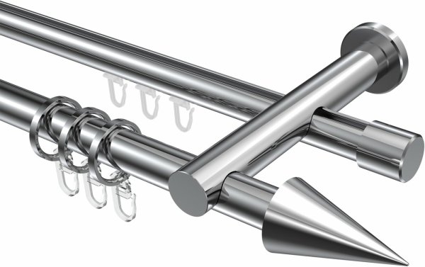 Rundrohr-Innenlauf Gardinenstange Aluminium / Metall 20 mm Ø 2-läufig PLATON - Savio Chrom 280 cm (2 x 140 cm)