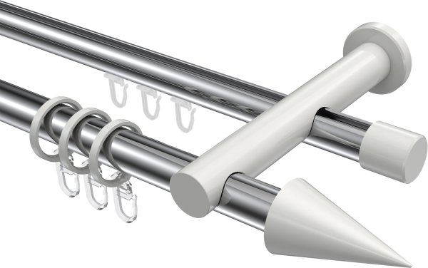 Rundrohr-Innenlauf Gardinenstange Aluminium / Metall 20 mm Ø 2-läufig PLATON - Savio Chrom / Weiß 100 cm