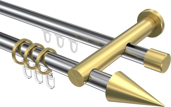 Rundrohr-Innenlauf Gardinenstange Aluminium / Metall 20 mm Ø 2-läufig PLATON - Savio Chrom / Messing-Optik 100 cm