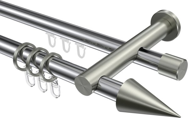 Rundrohr-Innenlauf Gardinenstange Aluminium / Metall 20 mm Ø 2-läufig PLATON - Savio Chrom / Edelstahl-Optik 100 cm