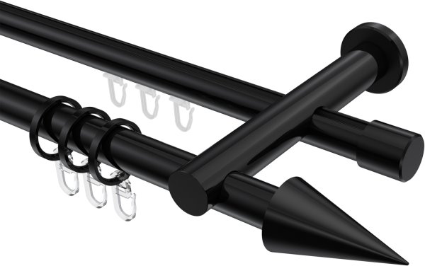 Rundrohr-Innenlauf Gardinenstange Aluminium / Metall 20 mm Ø 2-läufig PLATON - Savio Schwarz 100 cm