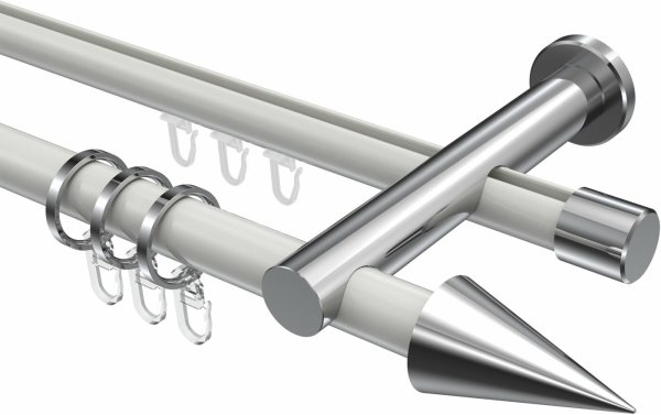 Rundrohr-Innenlauf Gardinenstange Aluminium / Metall 20 mm Ø 2-läufig PLATON - Savio Weiß / Chrom 100 cm