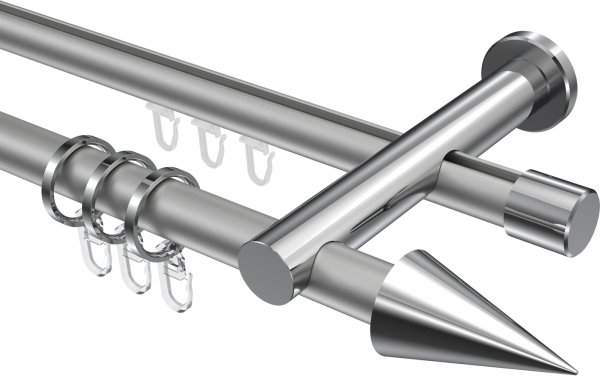Rundrohr-Innenlauf Gardinenstange Aluminium / Metall 20 mm Ø 2-läufig PLATON - Savio Silbergrau / Chrom 100 cm