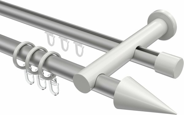 Rundrohr-Innenlauf Gardinenstange Aluminium / Metall 20 mm Ø 2-läufig PLATON - Savio Silbergrau / Weiß 100 cm