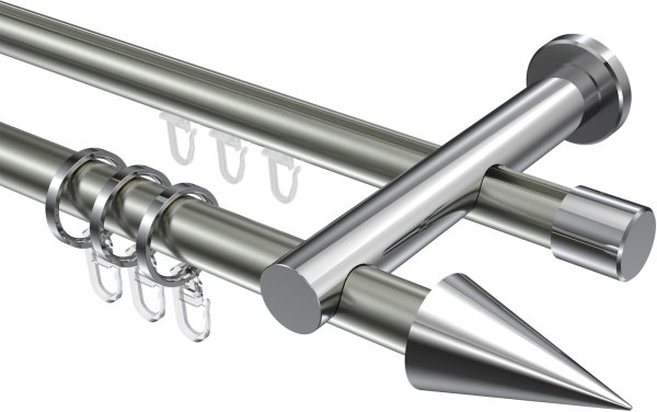 Rundrohr-Innenlauf Gardinenstange Aluminium / Metall 20 mm Ø 2-läufig PLATON - Savio Edelstahl-Optik / Chrom 100 cm