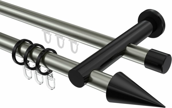 Rundrohr-Innenlauf Gardinenstange Aluminium / Metall 20 mm Ø 2-läufig PLATON - Savio Edelstahl-Optik / Schwarz 100 cm