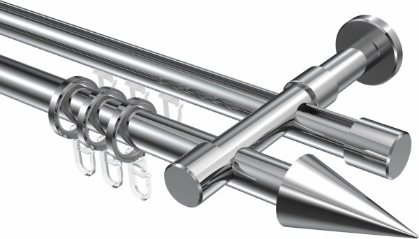 Rundrohr-Innenlauf Gardinenstange Aluminium / Metall 20 mm Ø 2-läufig PRESTIGE - Savio Chrom 440 cm (2 x 220 cm)