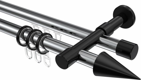 Rundrohr-Innenlauf Gardinenstange Aluminium / Metall 20 mm Ø 2-läufig PRESTIGE - Savio Chrom / Schwarz 100 cm