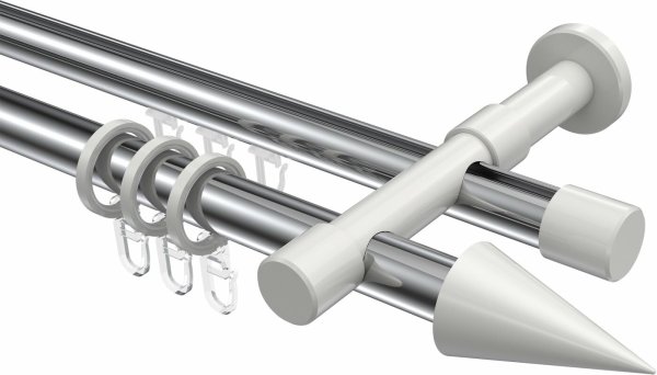 Rundrohr-Innenlauf Gardinenstange Aluminium / Metall 20 mm Ø 2-läufig PRESTIGE - Savio Chrom / Weiß 100 cm