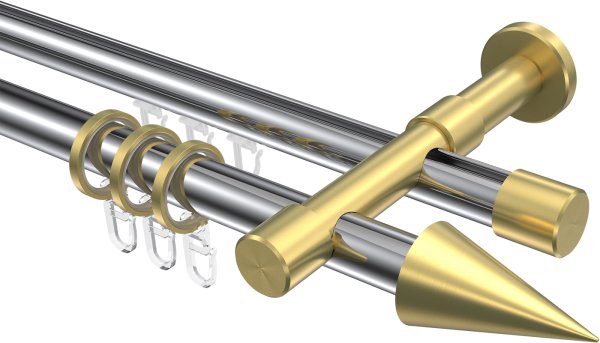 Rundrohr-Innenlauf Gardinenstange Aluminium / Metall 20 mm Ø 2-läufig PRESTIGE - Savio Chrom / Messing-Optik 100 cm