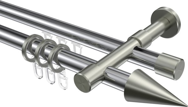 Rundrohr-Innenlauf Gardinenstange Aluminium / Metall 20 mm Ø 2-läufig PRESTIGE - Savio Chrom / Edelstahl-Optik 100 cm