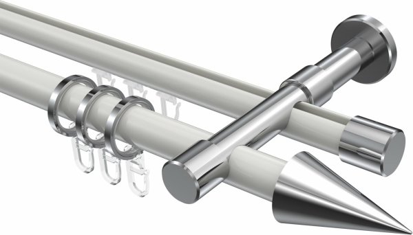 Rundrohr-Innenlauf Gardinenstange Aluminium / Metall 20 mm Ø 2-läufig PRESTIGE - Savio Weiß / Chrom 100 cm
