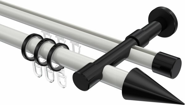 Rundrohr-Innenlauf Gardinenstange Aluminium / Metall 20 mm Ø 2-läufig PRESTIGE - Savio Weiß / Schwarz 100 cm