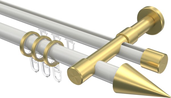 Rundrohr-Innenlauf Gardinenstange Aluminium / Metall 20 mm Ø 2-läufig PRESTIGE - Savio Weiß / Messing-Optik 100 cm