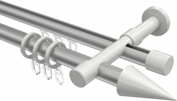 Rundrohr-Innenlauf Gardinenstange Aluminium / Metall 20 mm Ø 2-läufig PRESTIGE - Savio Silbergrau / Weiß 100 cm