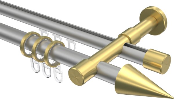 Rundrohr-Innenlauf Gardinenstange Aluminium / Metall 20 mm Ø 2-läufig PRESTIGE - Savio Silbergrau / Messing-Optik 100 cm