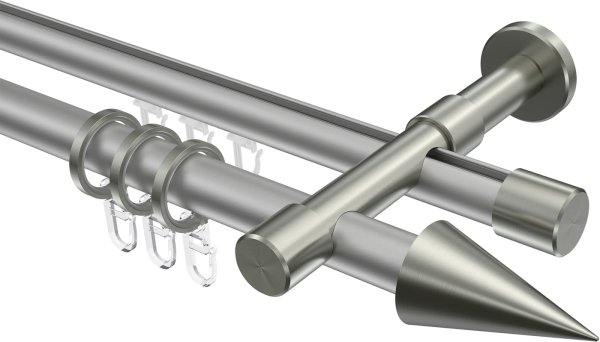 Rundrohr-Innenlauf Gardinenstange Aluminium / Metall 20 mm Ø 2-läufig PRESTIGE - Savio Silbergrau / Edelstahl-Optik 100 cm