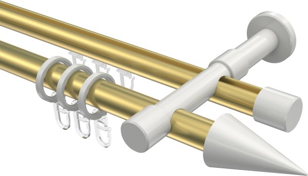 Rundrohr-Innenlauf Gardinenstange Aluminium / Metall 20 mm Ø 2-läufig PRESTIGE - Savio Messing-Optik / Weiß 100 cm