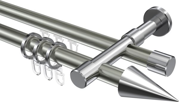 Rundrohr-Innenlauf Gardinenstange Aluminium / Metall 20 mm Ø 2-läufig PRESTIGE - Savio Edelstahl-Optik / Chrom 100 cm