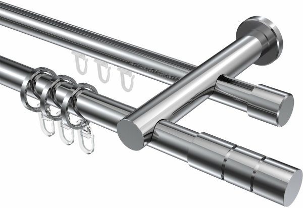 Rundrohr-Innenlauf Gardinenstange Aluminium / Metall 20 mm Ø 2-läufig PLATON - Elanto Chrom 280 cm (2 x 140 cm)