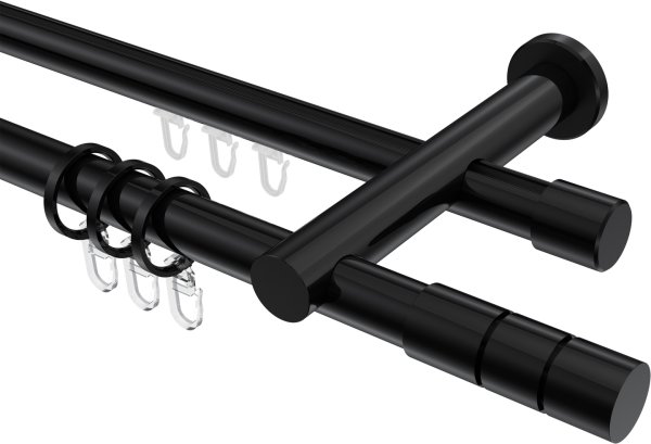 Rundrohr-Innenlauf Gardinenstange Aluminium / Metall 20 mm Ø 2-läufig PLATON - Elanto Schwarz