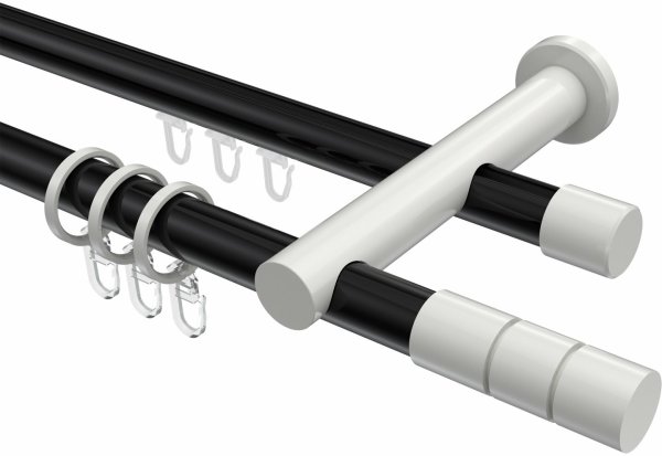 Rundrohr-Innenlauf Gardinenstange Aluminium / Metall 20 mm Ø 2-läufig PLATON - Elanto Schwarz / Weiß 100 cm