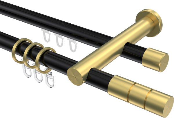 Rundrohr-Innenlauf Gardinenstange Aluminium / Metall 20 mm Ø 2-läufig PLATON - Elanto Schwarz / Messing-Optik 100 cm