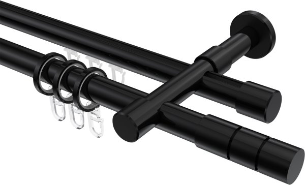Rundrohr-Innenlauf Gardinenstange Aluminium / Metall 20 mm Ø 2-läufig PRESTIGE - Elanto Schwarz