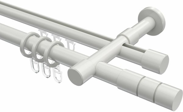 Rundrohr-Innenlauf Gardinenstange Aluminium / Metall 20 mm Ø 2-läufig PRESTIGE - Elanto Weiß 100 cm