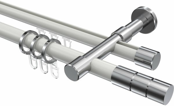 Rundrohr-Innenlauf Gardinenstange Aluminium / Metall 20 mm Ø 2-läufig PRESTIGE - Elanto Weiß / Chrom 100 cm