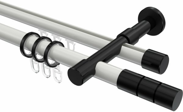Rundrohr-Innenlauf Gardinenstange Aluminium / Metall 20 mm Ø 2-läufig PRESTIGE - Elanto Weiß / Schwarz 100 cm